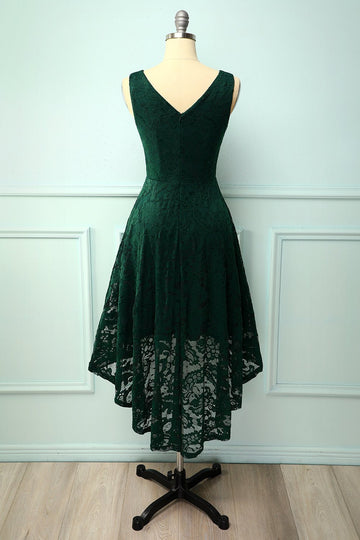 Vestido assimétrico de renda verde